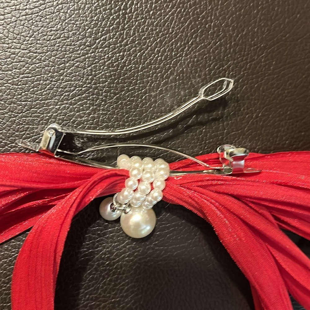 Elegant Sheer Pearl Bow Hair Clip Set of 3 – Lavender, Cranberry & Black | New - Picture 9 of 9